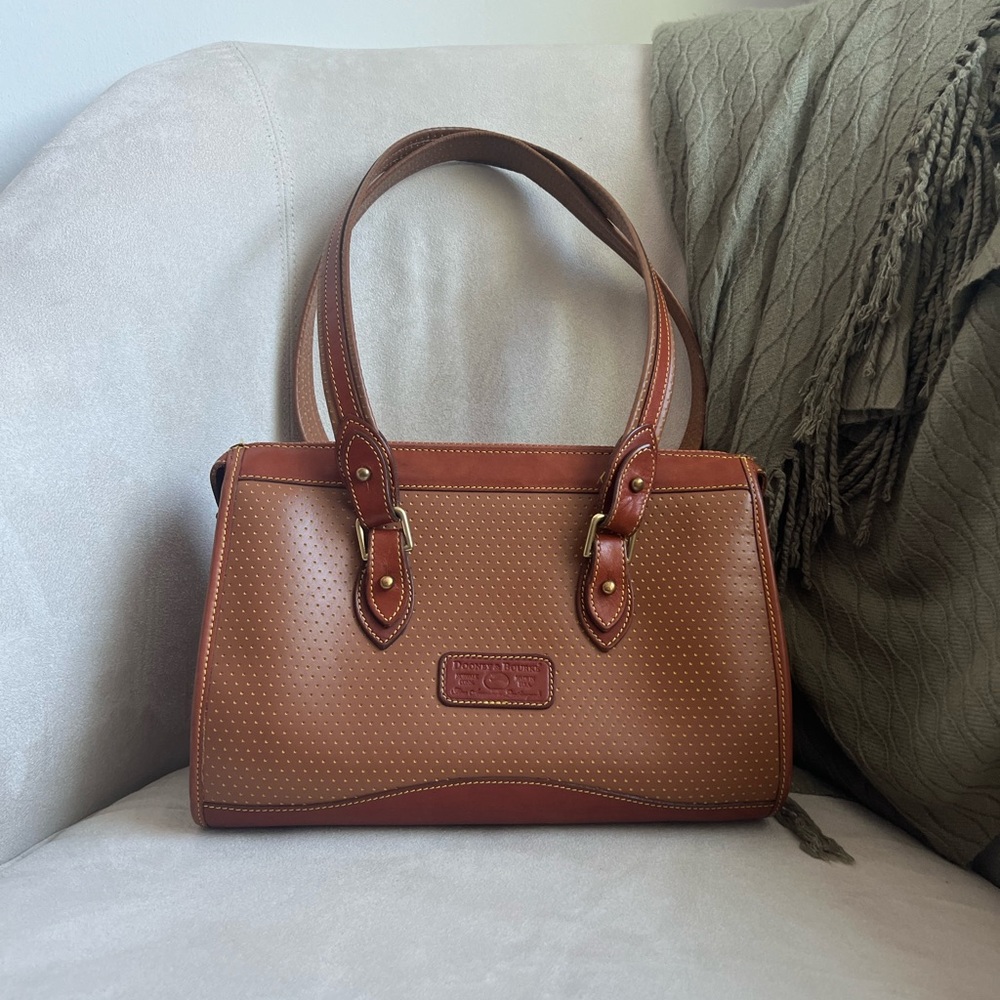 Vintage Dooney & Bourke Cabriolet Brown Perforated Leather Shoulder Bag EUC
